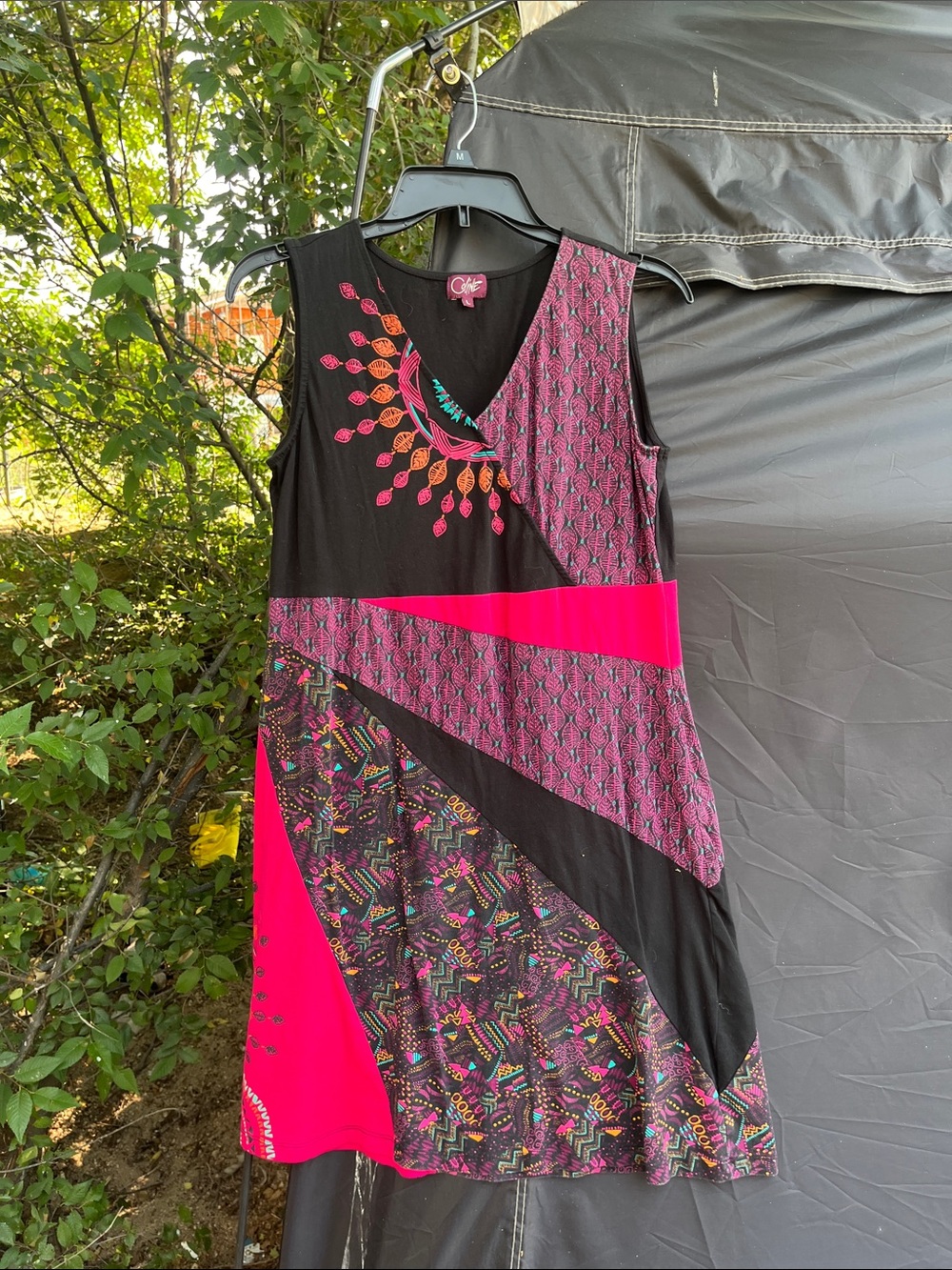 Sleeveless Pink & Black Patterned Midi Dress
